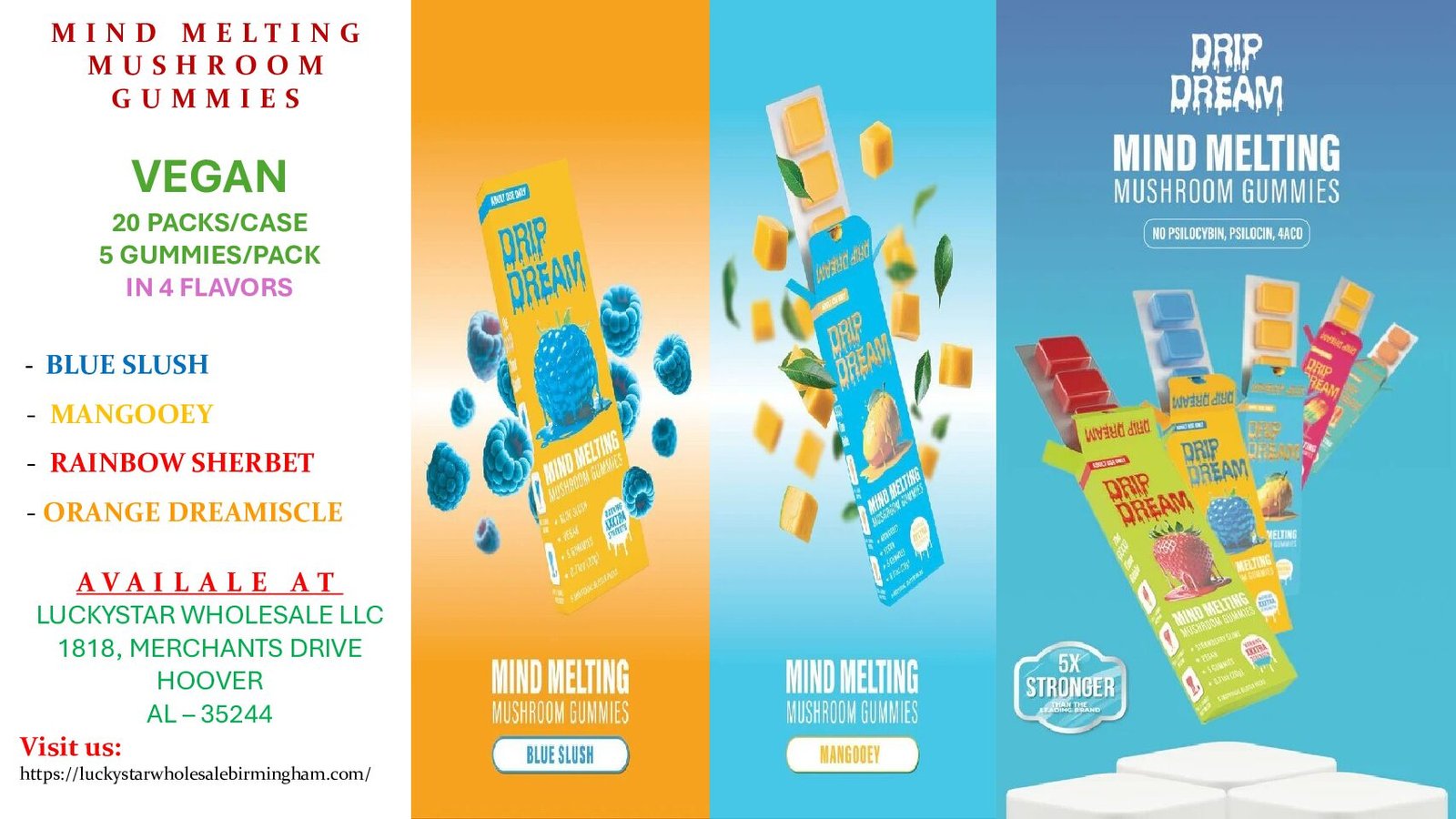 DRIP DREAM MIND MELTING MUSHROOM GUMMIES 20PK x 5 CT